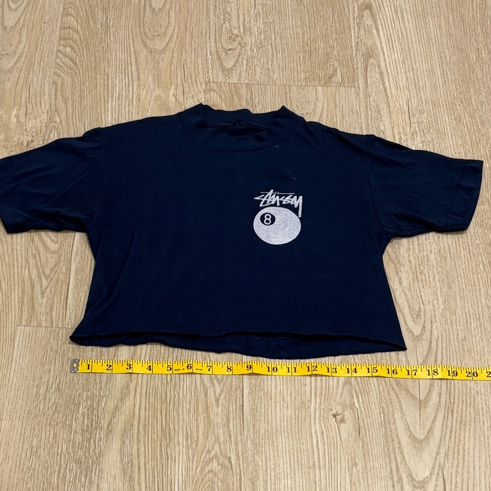 Stussy Vintage Cropped Blue 8 Ball Graphic T Shirt Grunge Skater Flowy Fit - Picture 3 of 6